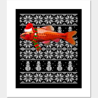 Fish Xmas Santa Hat Cherry Barb Ugly Christmas Posters and Art